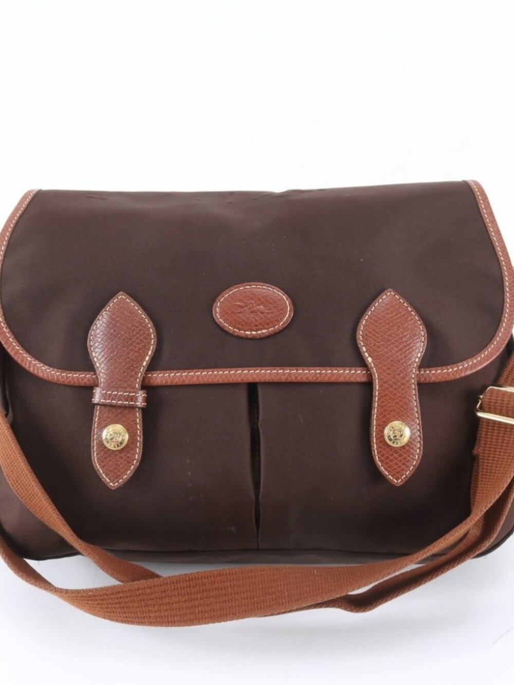 Longchamp Brown Nylon Crossbody Bag with Tan Leather Trim